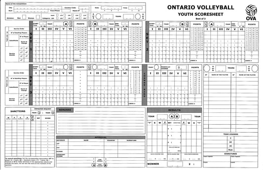 SS-001 3/5 Volleyball Score Sheets