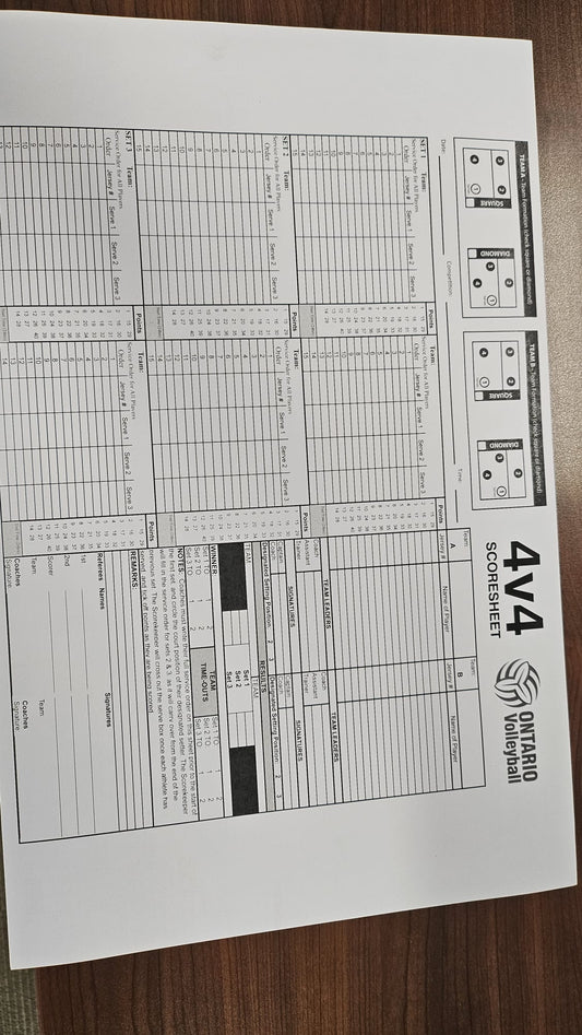 4v4 Scoresheets (Book of 30)