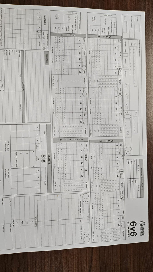 6v6 Volleyball Scoresheets