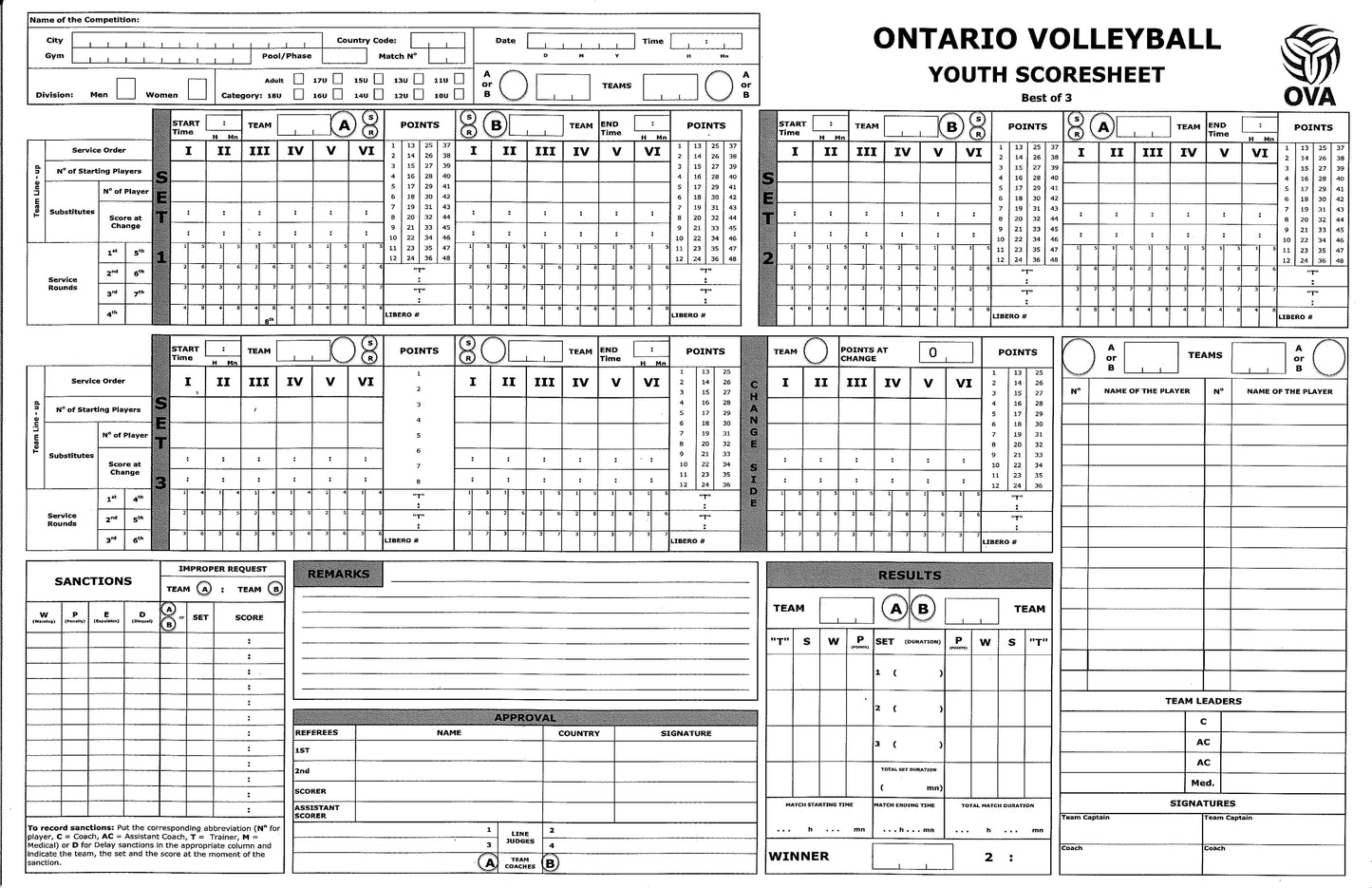 SS-001 3/5 Volleyball Score Sheets